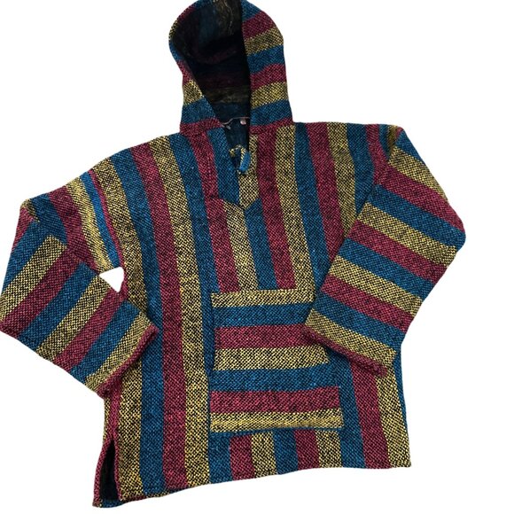Baja 1990’s Afghan Men’s Multicolor Stripped Boho Hoodie SZLarge X-Large